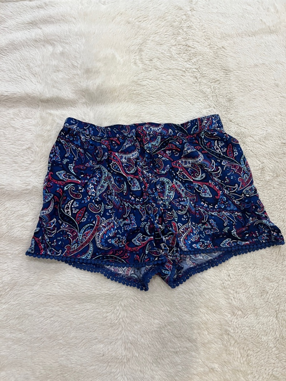 Hollister Blue Paisley Print Pom Trim Shorts Medium